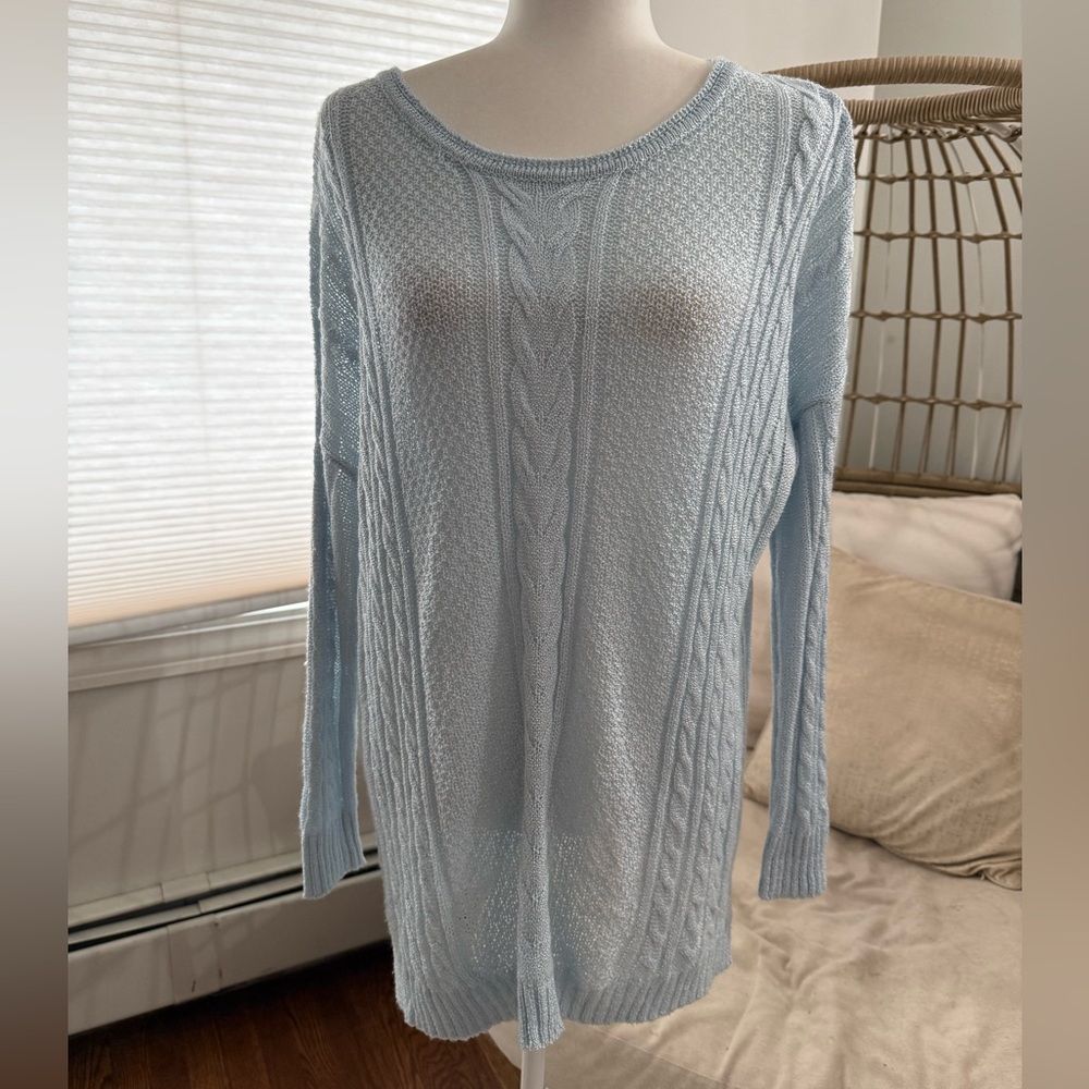 Miracle Cable Knit‎ Light Blue Sweater Long Sleeve Lightweight Size S/M